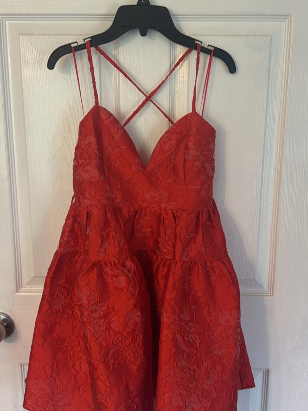 Bright red Floral A-Line Spaghetti Strap Dress